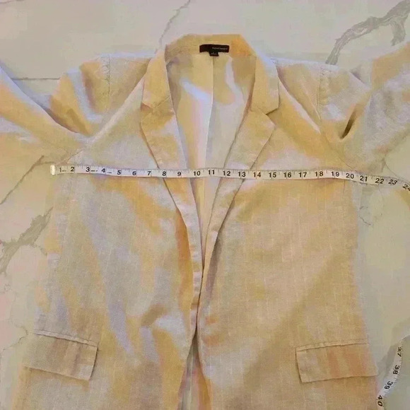 Harve Bernard Womens Linen Pin Striped Blazer Pale Peach Pink Size 8 - Picture 7 of 10